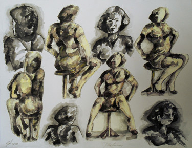 Dibujo titulada "Postures" por Christophe Gol, Obra de arte original, Tinta