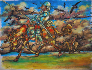 Peinture intitulée "Le fier hidalgo" par Christophe Gol, Œuvre d'art originale, Gouache