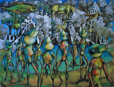 Pittura intitolato "Babylone" da Christophe Gol, Opera d'arte originale, Gouache
