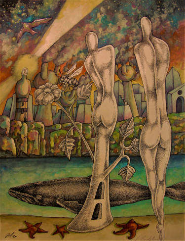 Pittura intitolato "l'évolutive" da Christophe Gol, Opera d'arte originale, Gouache