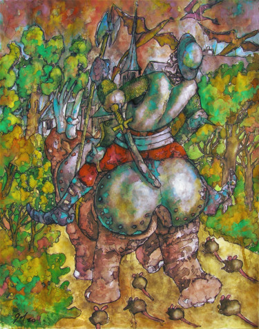 Malerei mit dem Titel "Expression Médiévale" von Christophe Gol, Original-Kunstwerk, Gouache