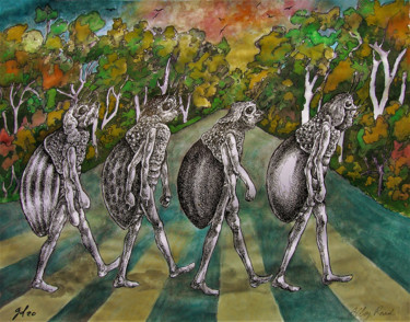 Pittura intitolato "Abbey Road" da Christophe Gol, Opera d'arte originale, Inchiostro