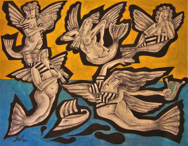 Malarstwo zatytułowany „Sirènes1” autorstwa Christophe Gol, Oryginalna praca, Gwasz