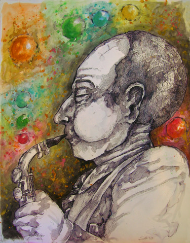 Painting titled "Saxo" by Christophe Gol, Original Artwork, Gouache