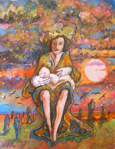 Peinture intitulée "Un rivage, une mado…" par Christophe Gol, Œuvre d'art originale, Gouache