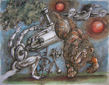 Dessin intitulée "Les machines improb…" par Christophe Gol, Œuvre d'art originale, Gouache