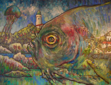 绘画 标题为“Portrait de la mer…” 由Christophe Gol, 原创艺术品, 丙烯 安装在木板上