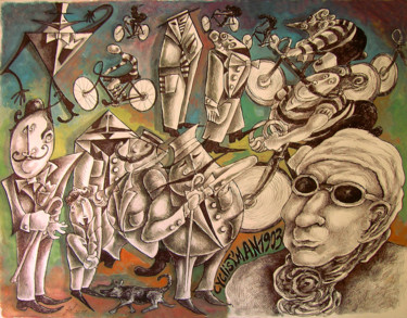 Рисунок под названием "Cyclist'Man" - Christophe Gol, Подлинное произведение искусства, Гуашь