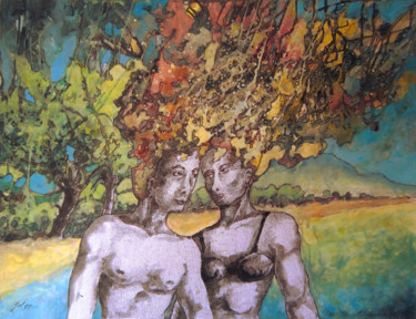 Painting titled "Two spirits in the…" by Christophe Gol, Original Artwork, Acrylic