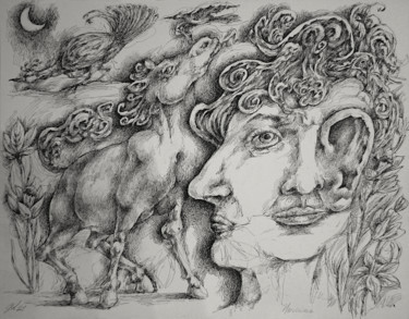 Dibujo titulada "Narcisse" por Christophe Gol, Obra de arte original, Tinta
