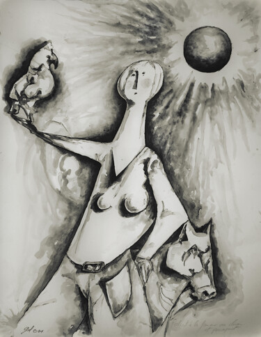 「Portrait de la femm…」というタイトルの描画 Christophe Golによって, オリジナルのアートワーク, インク