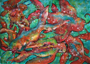 Painting titled "Poissons rouges" by Christophe Gol, Original Artwork, Acrylic