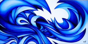 Peinture intitulée "Blue Abstract curls" par Alienkris, Œuvre d'art originale, Acrylique