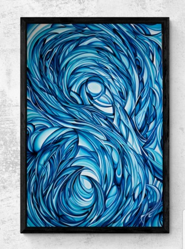 Painting titled "Blue waves" by Alienkris, Original Artwork, Acrylic