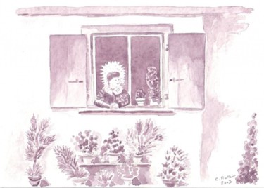 Peinture intitulée "Femme à la fenêtre" par Christophe Muller, Œuvre d'art originale