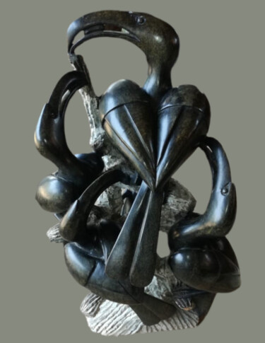 Sculpture intitulée "Hornbill Birds" par Christopher Makamba, Œuvre d'art originale, Pierre