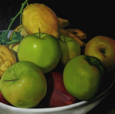 Peinture intitulée "Bowl of apples, lem…" par Christopher David Moore, Œuvre d'art originale