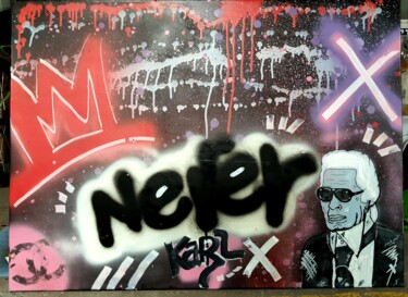 Painting titled "Never by Dark-Art" by Christopher Normandin (Dark art), Original Artwork, Spray paint Mounted on Wood Stret…