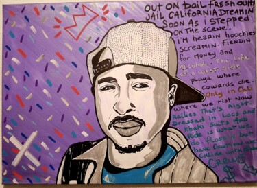 Painting titled "Tupac never" by Christopher Normandin (Dark art), Original Artwork, Acrylic