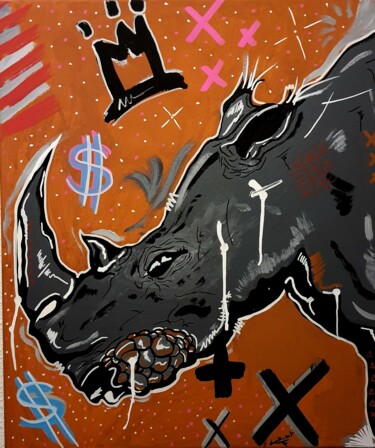 Malerei mit dem Titel "Rhino king" von Christopher Normandin (Dark art), Original-Kunstwerk, Acryl