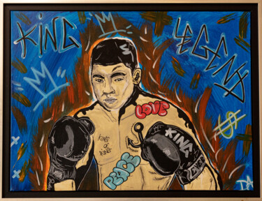 Painting titled "Ali fire" by Christopher Normandin (Dark art), Original Artwork, Acrylic Mounted on Wood Stretcher frame