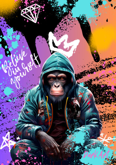 Digitale Kunst mit dem Titel "Street monkey" von Christopher Normandin (Dark art), Original-Kunstwerk, Digitale Malerei