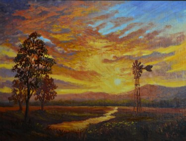 Painting titled "Sunset near Narrabr…" by Christopher Vidal, Original Artwork, Oil