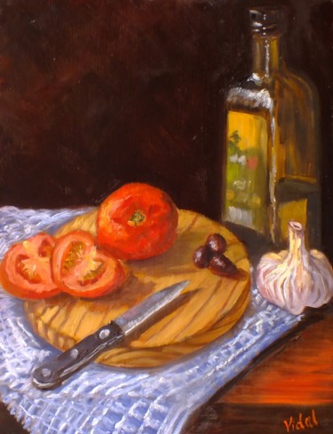 Painting titled "Still life - Tomato…" by Christopher Vidal, Original Artwork, Oil