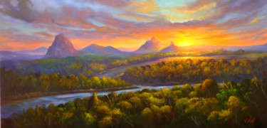 Peinture intitulée "Sunset on Glasshous…" par Christopher Vidal, Œuvre d'art originale, Huile