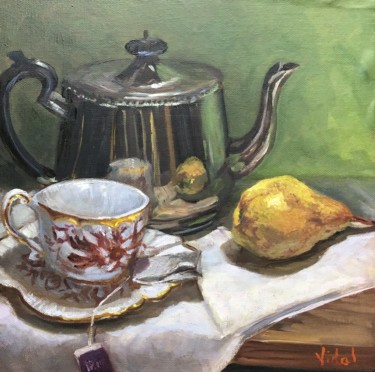 Malerei mit dem Titel "Tea Time - Still Li…" von Christopher Vidal, Original-Kunstwerk, Öl