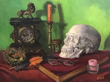 Painting titled "Time - Still life" by Christopher Vidal, Original Artwork, Oil Mounted on Wood Panel