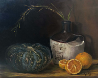 Painting titled "Pumpkin, oranges, p…" by Christopher Vidal, Original Artwork, Oil Mounted on Cardboard
