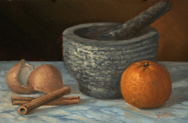 Painting titled "Pestle and mortar,…" by Christopher Vidal, Original Artwork, Oil Mounted on Aluminium