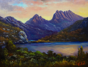 Painting titled "Sunset on Cradle Mo…" by Christopher Vidal, Original Artwork, Oil Mounted on Wood Stretcher frame