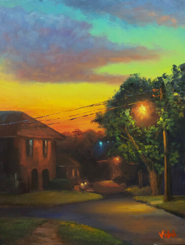 Painting titled "Neighbourhood 1 - T…" by Christopher Vidal, Original Artwork, Oil