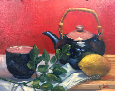 Painting titled "Lemon and Moringa T…" by Christopher Vidal, Original Artwork, Oil Mounted on Wood Panel