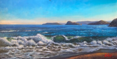 Painting titled "Breaking Wave at Et…" by Christopher Vidal, Original Artwork, Oil Mounted on Aluminium