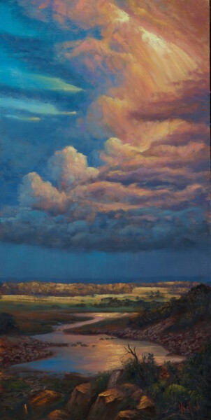 Painting titled "Last light on Storm…" by Christopher Vidal, Original Artwork, Oil Mounted on Aluminium