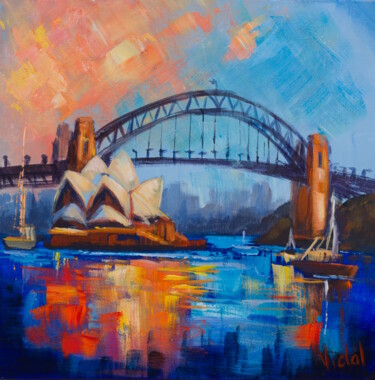 Painting titled "Sydney Harbour Abst…" by Christopher Vidal, Original Artwork, Acrylic