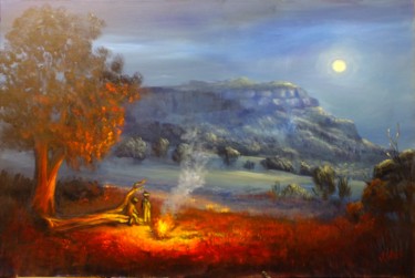 Painting titled "Camp fire near Rawn…" by Christopher Vidal, Original Artwork, Acrylic