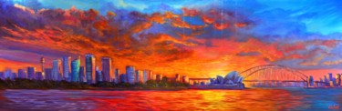 Schilderij getiteld "Sunset on Sydney Ha…" door Christopher Vidal, Origineel Kunstwerk, Acryl