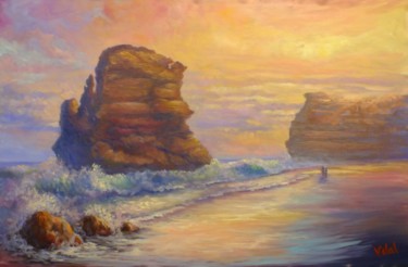 Painting titled "A walk on the beach…" by Christopher Vidal, Original Artwork, Oil