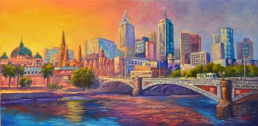 Painting titled "Melbourne a city of…" by Christopher Vidal, Original Artwork, Oil