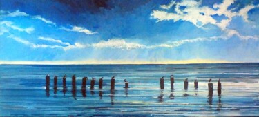 Painting titled "Gull Posts, the Tou…" by Christopher Walker, Original Artwork, Oil Mounted on Wood Stretcher frame