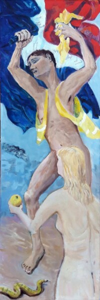 Schilderij getiteld "Gilets-Jaunes" door Christopher Walker, Origineel Kunstwerk, Olie