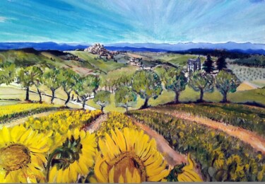 Malerei mit dem Titel "Perched Sunflowers" von Christopher Walker, Original-Kunstwerk, Öl