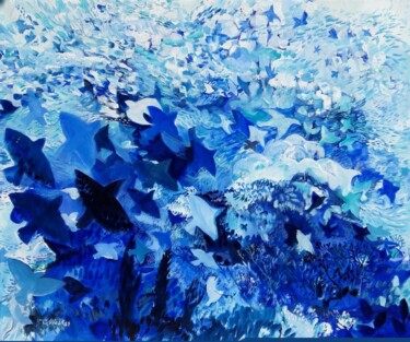 Картина под названием "Blue Roost" - Christopher Walker, Подлинное произведение искусства, Масло Установлен на Деревянная ра…