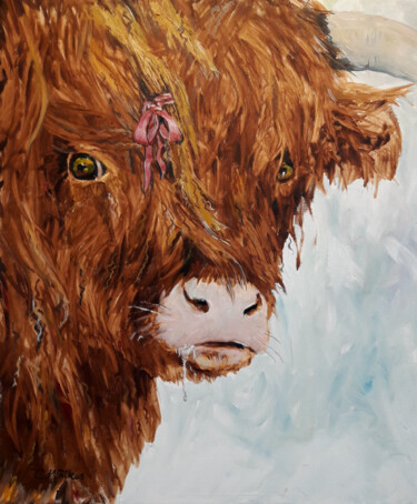 Painting titled "Highlan'coo - la Mo…" by Christopher Walker, Original Artwork, Oil Mounted on Wood Stretcher frame