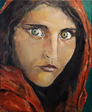 Painting titled "Afghan Eyes - Les Y…" by Christopher Walker, Original Artwork, Oil Mounted on Wood Stretcher frame