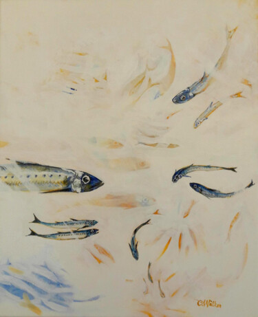 Картина под названием "Scillier Sardines" - Christopher Walker, Подлинное произведение искусства, Масло